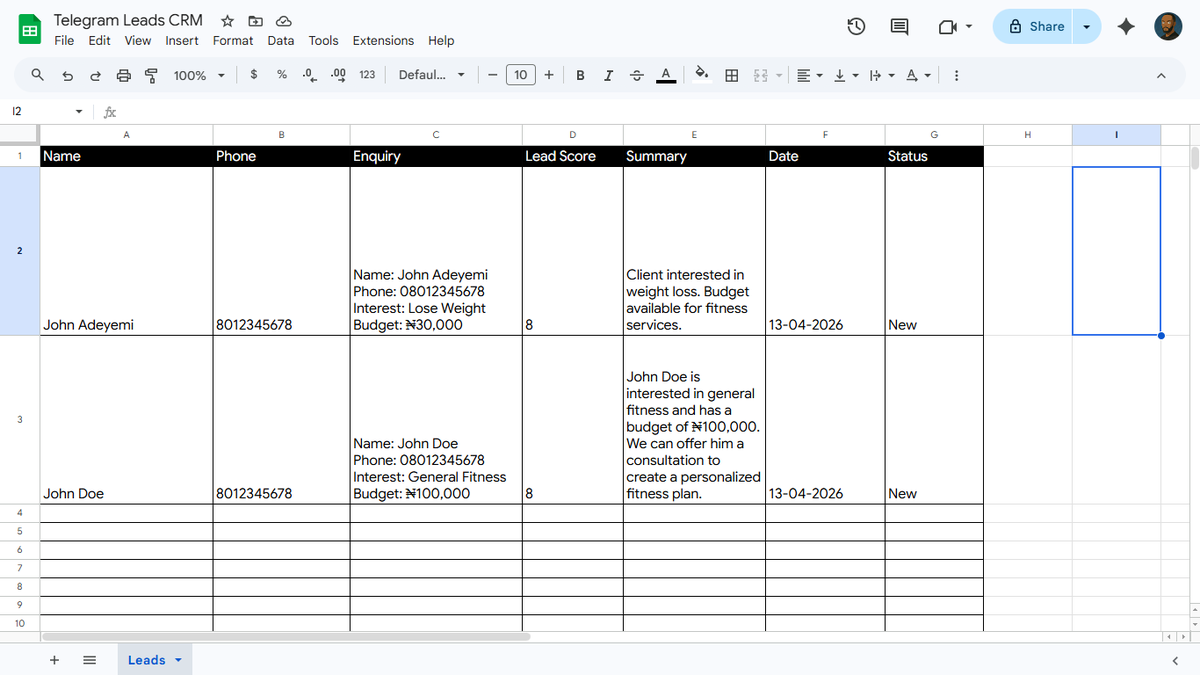 Ikojibe's tweet image. Most businesses lose leads to slow follow-ups. 

I built an AI system for FitCore Studio that responds, qualifies, and logs leads in &amp;lt;60 seconds.

Stack: Make + Telegram + Groq + Slack

No missed leads. Even while you sleep. ⚡️

#Automation #NoCode #Make #AI #LeadGen