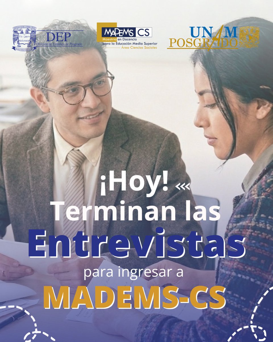 DEP_FCPyS_UNAM's tweet photo. Llegamos al cierre de la etapa de entrevistas para la Maestría en Docencia para la Educación Media Superior (MADEMS-CS). 

Sabemos el esfuerzo y la dedicación que has puesto en este proceso de ingreso. 

🚀¡Mucho éxito a todos los aspirantes en este último día! 🍀✨

#MADEMSC https://t.co/kVoTgOp1Qt