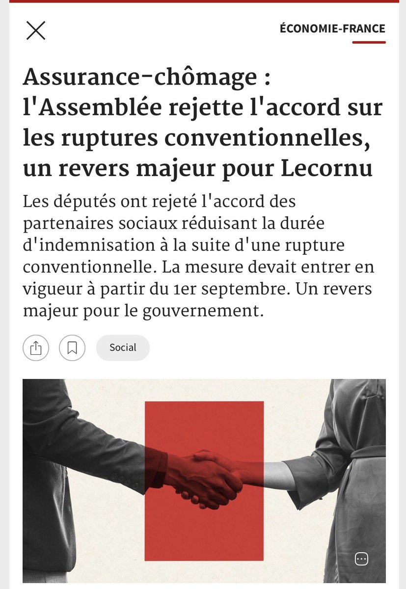 😡 Après le fiasco du 1er mai — beaucoup de paroles, zéro résultat — voilà maintenant que la représentation nationale piétine la démocratie sociale.

Quand les partenaires sociaux trouvent un accord sur l’assurance chômage, on le respecte. Point.

À force de cynisme et de