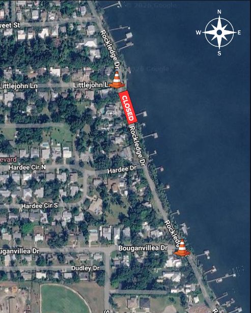 ChooseRockledge's tweet photo. Portion of Rockledge Drive between Bouganvillea Drive and Littlejohn Lane closed to thru traffic 4/20/26 until 4/23/26 - read more: https://t.co/rijZyzb3Fa https://t.co/DGY8kMjddd