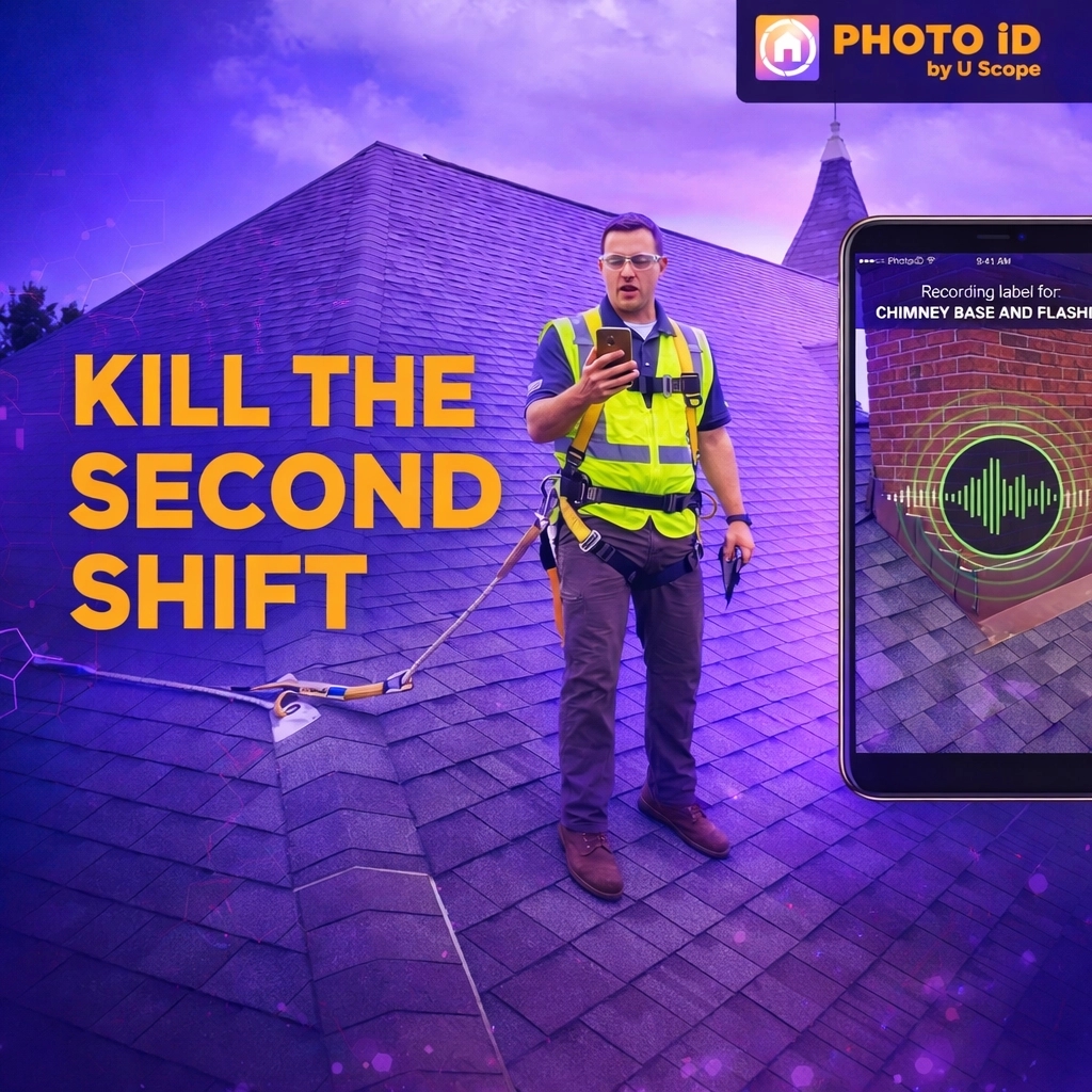 u_scope's tweet image. Kill the second shift! 🌙 Stop night labeling. Snap, Speak, and Send with PHOTO iD by U Scope to save 60 mins per task! 🚀 photoidapp.net/why-hands-free… #PropTech #Roofing #Claims #Efficiency