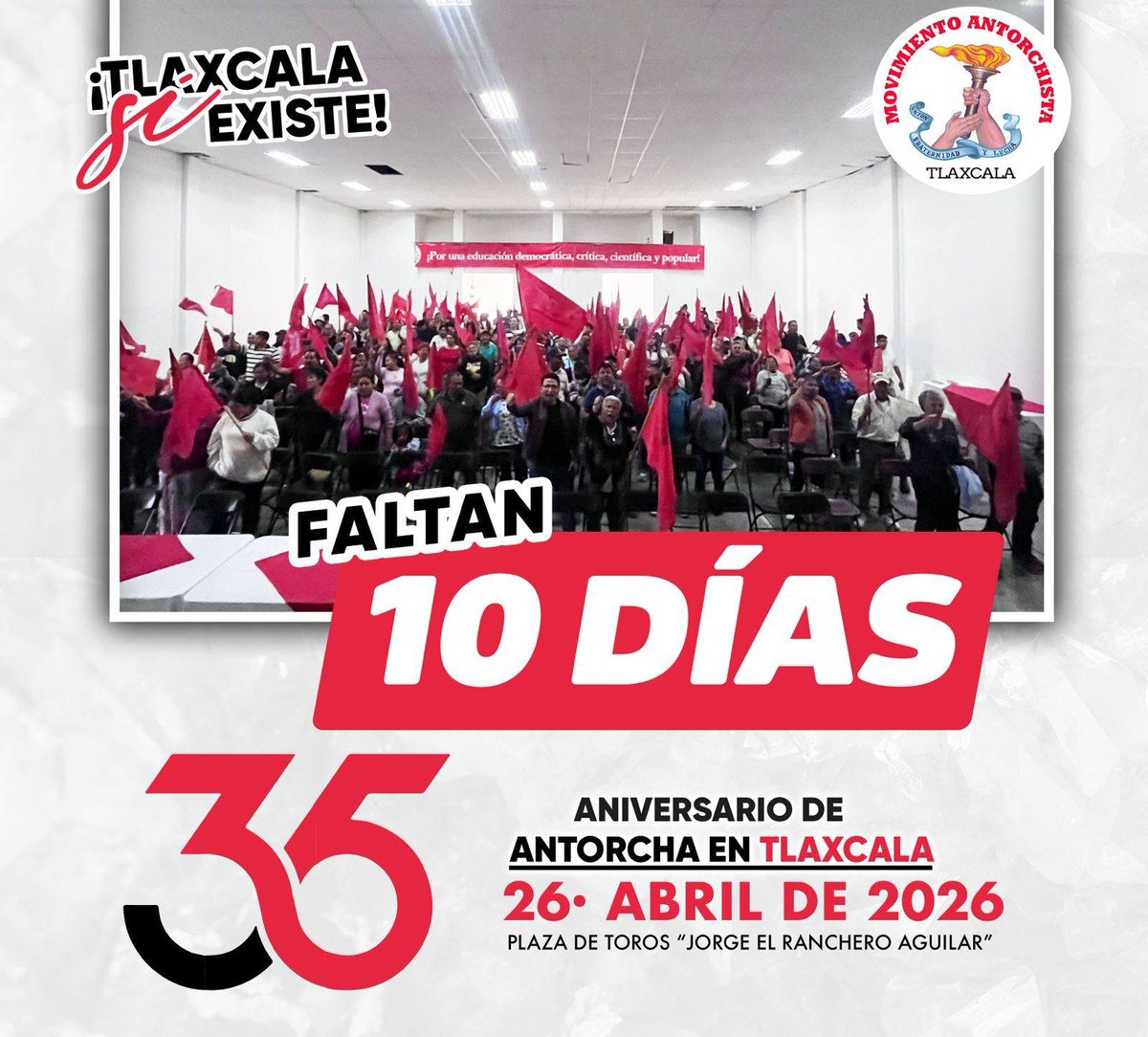 DrBrasilAcosta's tweet photo. El Movimiento Antorchista Tlaxcala celebrará 35 años de trabajo arduo en favor de los más pobres.⏰⏳

¡Faltan 10 días! https://t.co/Jnf47g1FwE