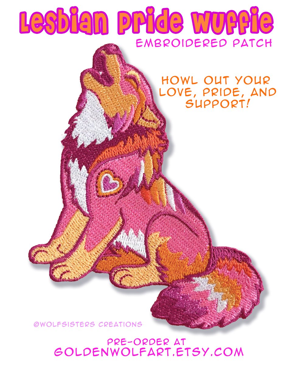 Goldenwolfen's tweet image. New in the Pride series! Lesbian Pride Howling Wuffie Patch. 🧡🤍❤️
Pre-orders happening now on my Et.$y page! 
(l1nk in 🧵👇)

#Pride #lgbtqia #wolf #patches #lesbian #chibiwolf #cutewolf #lesbianflag #lesbiancolors #wolves
