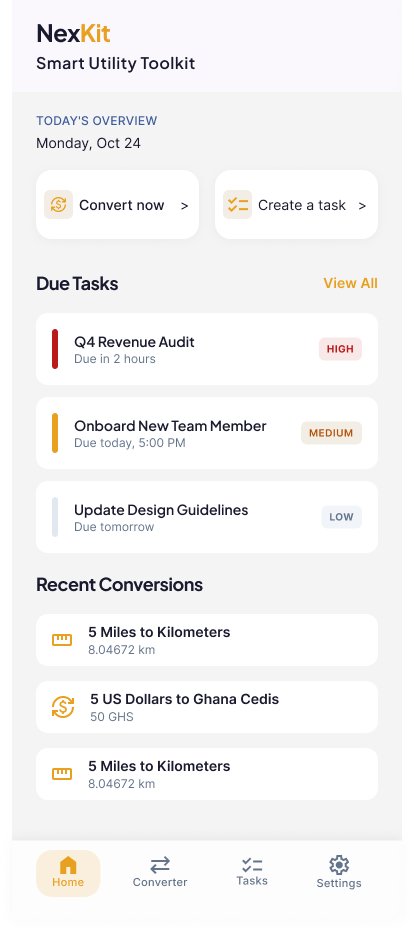 defactogh's tweet photo. As part of my @hnginternship stage 1 mobile development task, I was tasked to build a smart utility app. The app was built using @FlutterDev  and has features like currency converter, task manager and unit conversions. https://t.co/0j5CQRX2zc