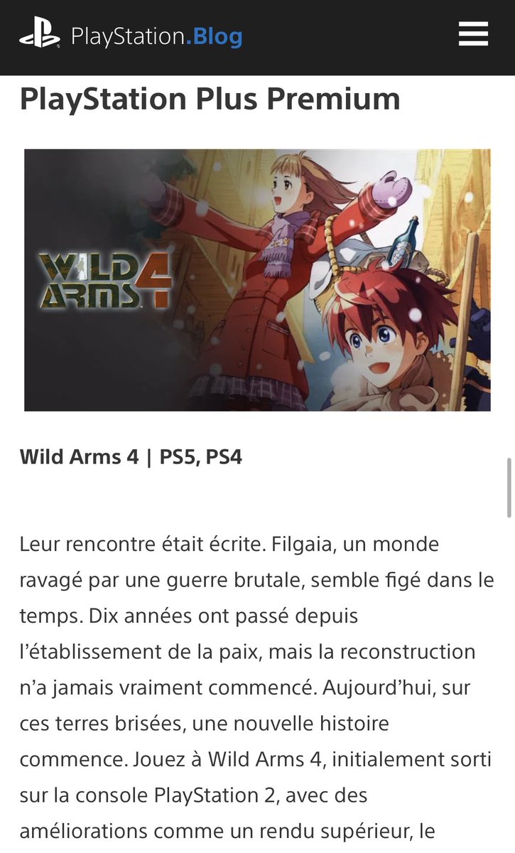 Quelle surprise de voir Wild Arms 4 qui va pop sur le store. 
Peut-être pas le meilleur Wild Arms mais un coup de coeur pour ma part. Tellement bien aimé que j’en avais fait mon premier RPG en speedrun

youtu.be/pt5iudY_TRI?is…