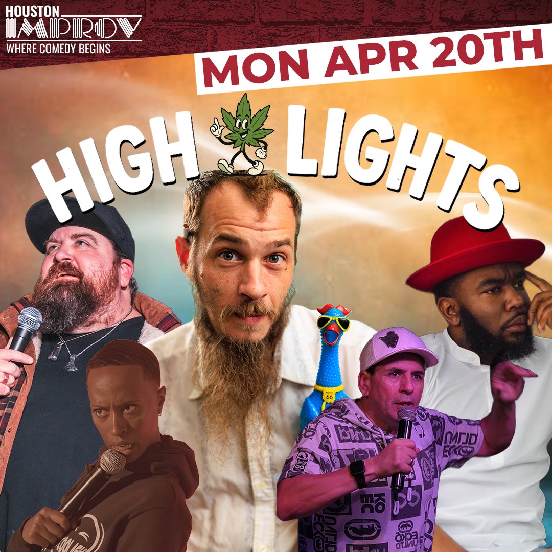 ImprovHouston's tweet photo. #Houston! @chickenjoe_clark's HIGH LIGHTS with @jerrywaynelive, @onlyjuanv, @my_coolash and @datdamnmonty is here on 4/20 this upcoming Monday! Get tickets with the link in our bio before we sell out, follow them and never miss them live! https://t.co/zOwd2f86I4