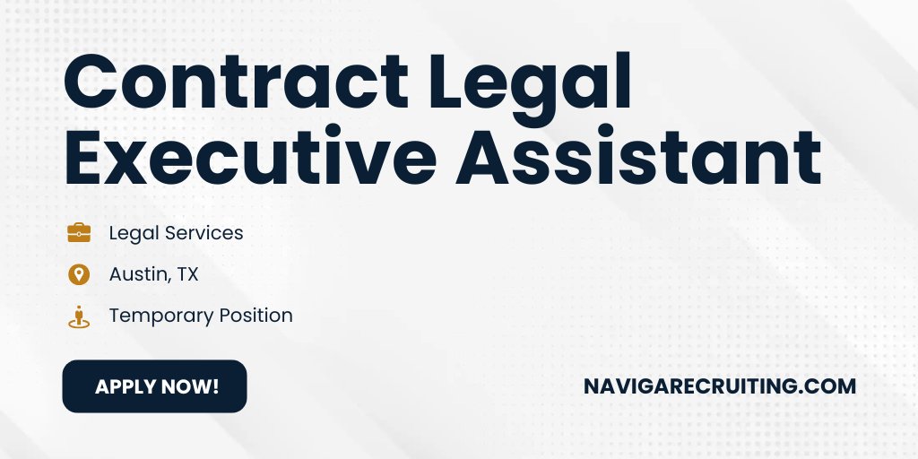NavigaServices's tweet photo. Austin LEAs — stop being "the help" and start being a partner.

We're looking for a powerhouse Contract Legal Executive Assistant to join a massive global firm in Austin.

 Apply: https://t.co/xksrgsGZh5 https://t.co/SmXKW6qGF2