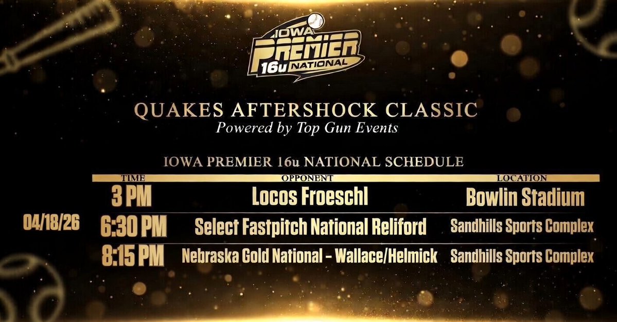 AutumnSmith2029's tweet image. 🌽 Headed 2 Nebraska!! 🌽

Pulled ☝️ Again 2 The 16's For The Top Gun - Quakes Aftershock Classic in Lincoln!!

Excited 2 Play In Bowlin Stadium, Home 2 @HuskerSoftball 💪🥎

Schedule 4 The Weekend 👇

#AlwaysGrinding #StackingDays #BuiltDifferent @IowaPremierFP @OliviaPazIPF