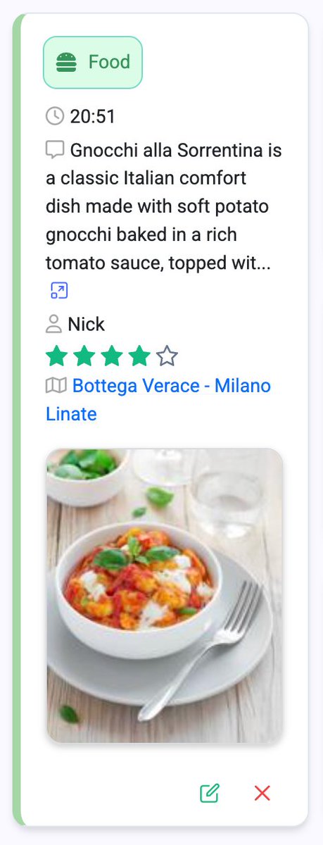 TagJournalApp's tweet photo. Tag Idea #3: Food 🍝

Turn every meal into a memory.
Add a quick note, tag the place, snap a photo, and rate it with stars ⭐
Over time, you’ll build your personal “best of” list of what you really loved.

#buildinpublic #journaling #productivity
https://t.co/LIl4L6z3Pd https://t.co/W9rsNnTL5q