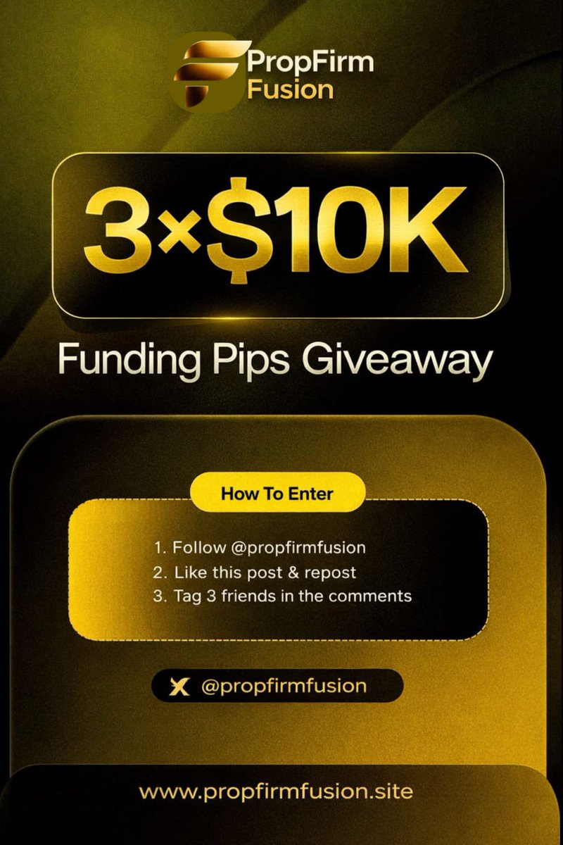🎁 3 x 10k Fundingpips Giveaway!! 🎁

How to win👇

1️⃣Follow <a href="/propfirmsfusion/">Prop Firm Fusion</a> <a href="/avikkfp/">Avikk</a> <a href="/fundingpips/">FundingPips</a> 

2️⃣ Like ❤️,  Comment  📜, Repost 🔄

3️⃣ Sign Up &amp; buy any acc using code FUSION
(max discount + 2 Free accounts on payout) 👇
app.fundingpips.com/register?ref=F…

Winners Soon, Goodluck☘️