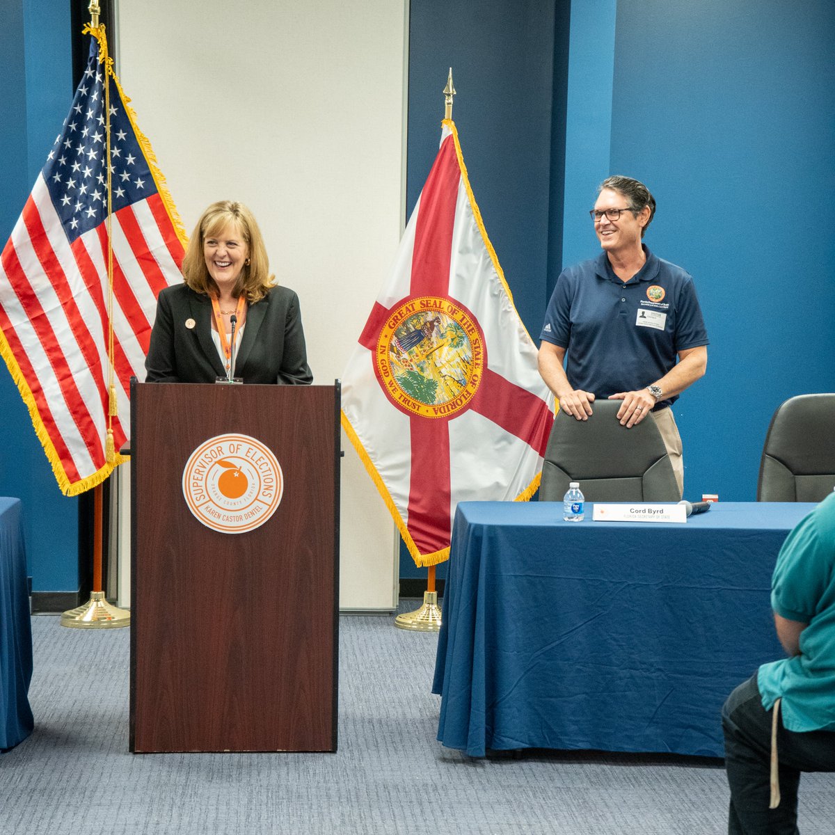 voteorangefl's tweet photo. Today, Orange County SOE Karen Castor Dentel welcomed @FLSecofState @CordByrd &amp; Assistant Secretary Jennifer Kennedy to our elections headquarters for a conversation with staff as we prepare for the 2026 Primary &amp; General Elections.

We appreciate Secretary Byrd’s leadership!☀️ https://t.co/GrUATgg7HF