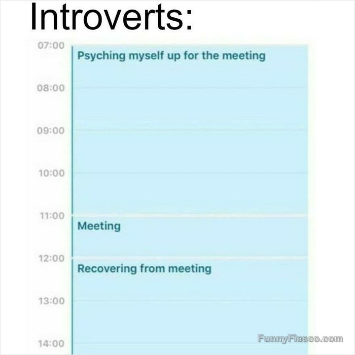 FunnyFiasco's tweet image. The real struggle is real. #introverts #meetingstruggles #workhumor #relatablememes #meme