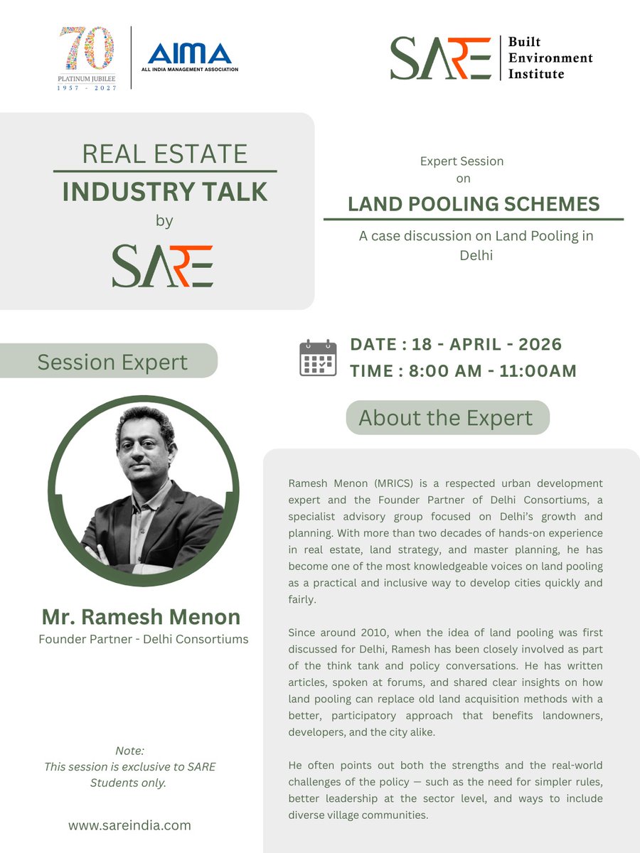 It's great that Delhi Consortiums experts are sharing their experience and expertise with the next generation of realtors in India. Proud of these pro-bono efforts from members of our senior management team!
#delhi #delhimasterplan #delhiconsortiums #dda #landpooling #rameshmenon