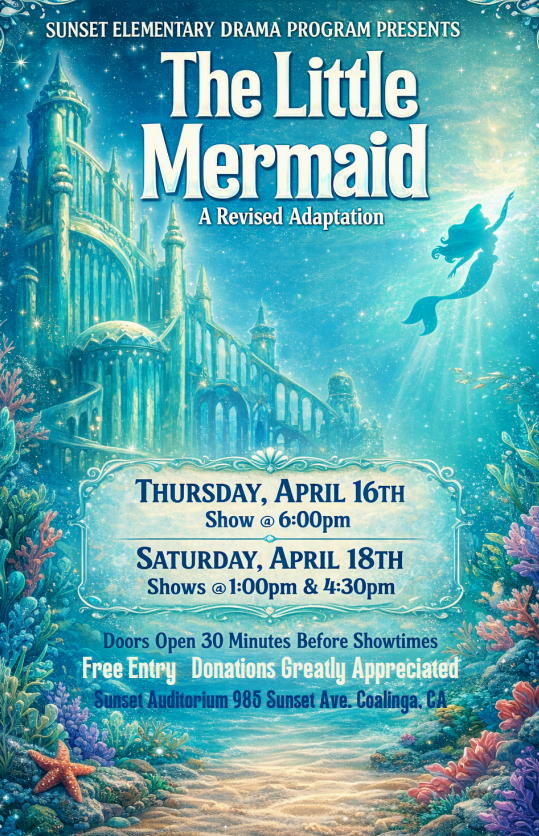 CHUSDEdServices's tweet photo. 🌊✨ Sunset Presents: The Little Mermaid!

Dive into an underwater spectacular filled with adventure, music, and magic!

🎭 Don’t miss the magic—come support our talented students and be part of the adventure! 🐚💫 https://t.co/bLquwrb7EW