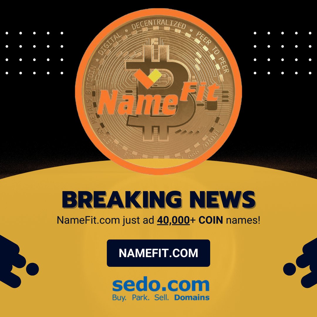 namefit1's tweet image. At NameFit we have access to #Sedo database. If you are looking for a #domainName containing a particular keyword or category, pls let us know and we will send you a custom link

Visit NameFit.com/Coin/ to find over 40,000 #coin #domains!

#CoinMaster #binance #NFT #bitcoin