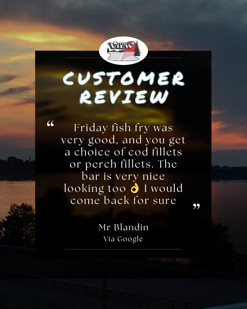 TheViewWissota's tweet photo. Don’t take our word for it… 👀🐟
“Would come back for sure” — and we think you will too.

#CustomerLove #RealReviews #TriedAndTrue #FishFryFans #SeeYouSoon 💬❤️ https://t.co/oUOMFfQ0zu