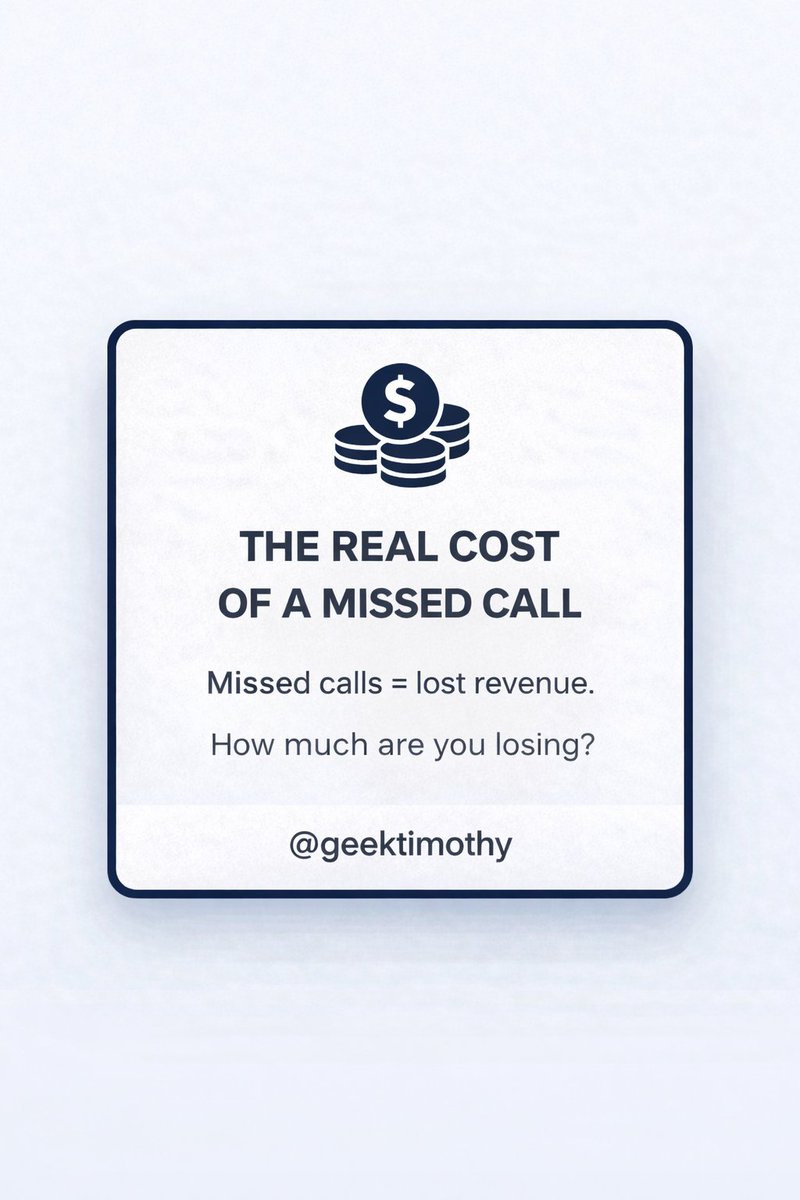 geektimothy's tweet photo. Missed calls have a real cost, it just never shows up on any report. 

Calculate your average deal value, multiply by missed calls per week. That number is worth paying attention to. 

DM to fix this. https://t.co/iygWSuBOcn