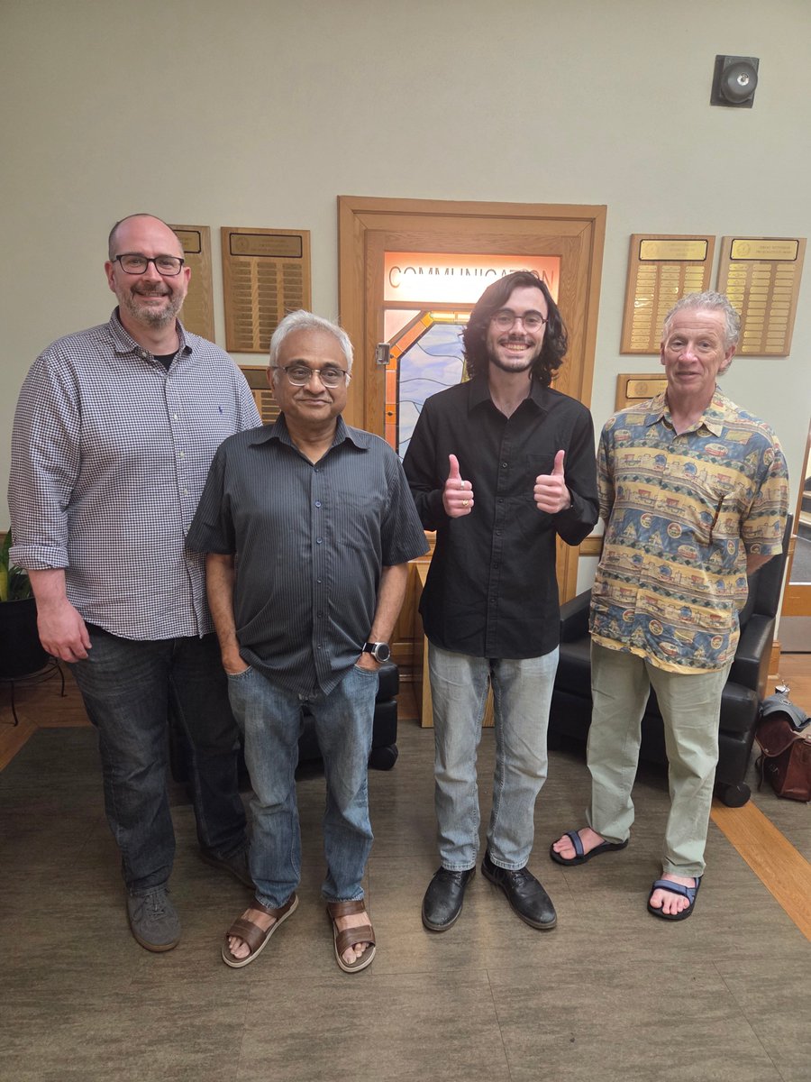 WakeComm's tweet photo. Congratulations to @wakecomm graduate student, Logan Goldstein, on his successful thesis defense on the topic, "Hamas in Hamas's Words: A Computational Linguistic Inquiry". Logan is pictured here with his committee, Drs. Atchiston, Mitra and Rogan. 🎩 https://t.co/HdwE0zYdMI
