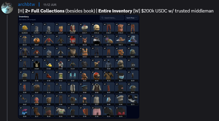 Swan_inv's tweet photo. Arch is selling his 200k @s8box inventory with two hard hats! 

Since this is pretty insane, I'd figure I'd help get the word out!

His discord is packetpeeker 

Repost to help him out! 
@HedgesnVideos @JonahBlake https://t.co/DP4w1wVD58