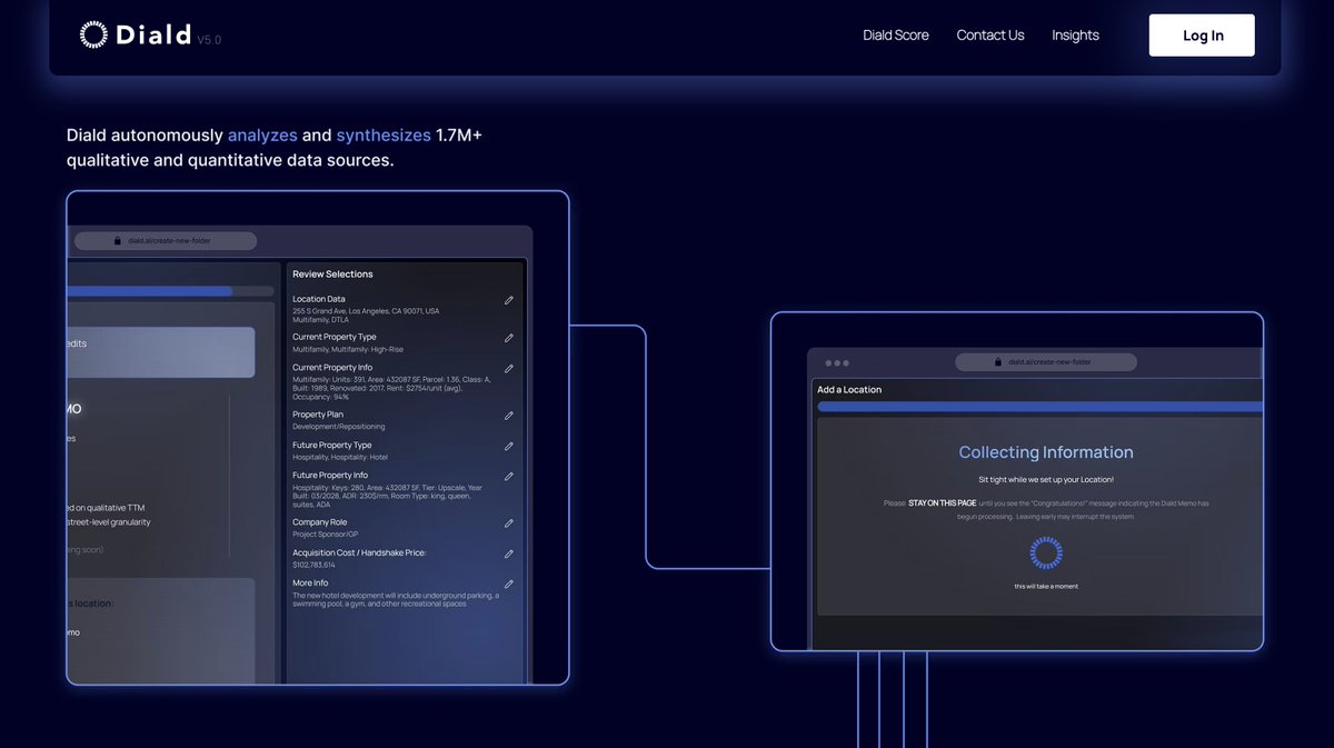 Diald_ai's tweet photo. Still underwriting deals the old way? 👇 

With Diald #AI, you turn weeks of analysis into hours—piecing together comps, zoning, local context into one clear, investment-ready view.

See it for yourself:
https://t.co/jyNBVoQEIB

#CRE #PropTech https://t.co/3Qh7hShev6