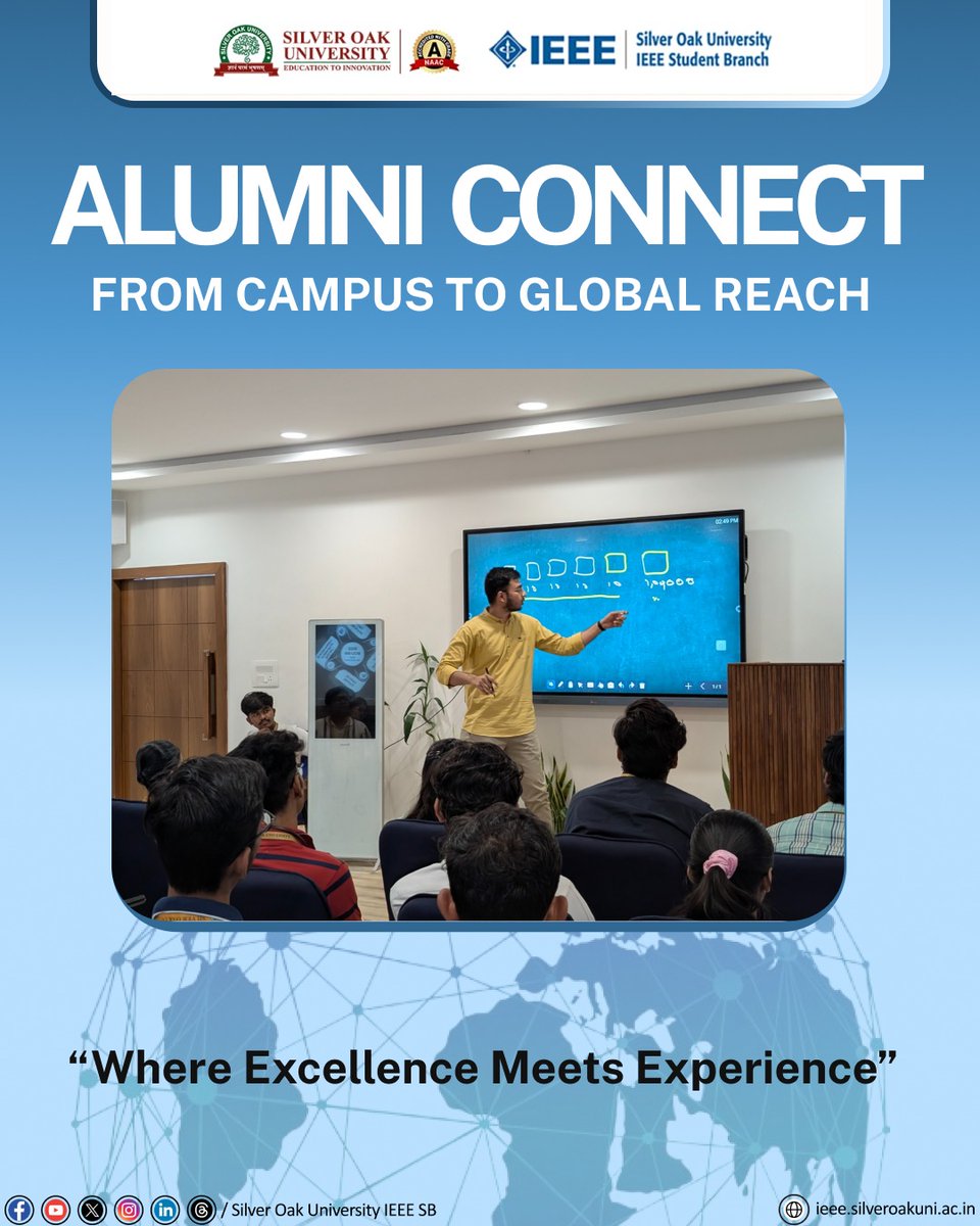 IEEE_SilverOak's tweet image. From #IEEESOUSB to the industry. Mr. Maharsh Patel, our proud #alumnus, interacted with student members and shared his #journey, #experiences and #powerful insights from the #professional world. An inspiring session that truly connected past, present and future #ieee #sou