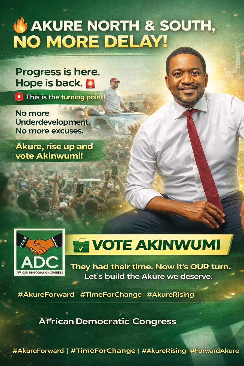 HouseToHouse19's tweet image. *🔥 Akure North &amp;amp; South, no more delay* !

Progress is here. Hope is back.

🚨 This is the turning point!
No more underdevelopment. No more excuses.
Akure, rise up and vote Akinwumi!

Let’s build the Akure we deserve.

#AkureForward
#TimeForChange
#AkureRising
#ForwardAkure
