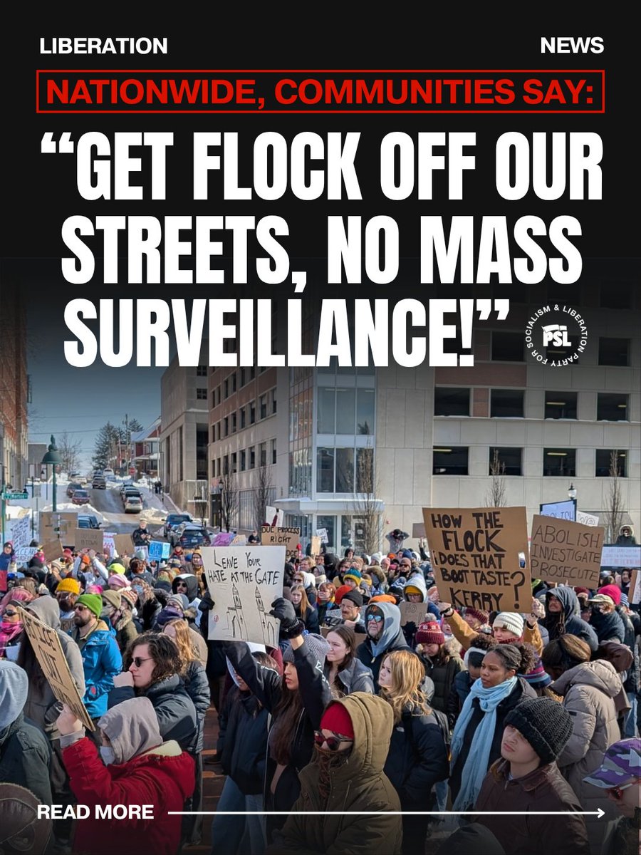 pslnational's tweet photo. Since the final months of 2025, at least 30 U.S. cities have canceled their contracts with Flock, and many more have paused Flock services in response to public concern. 

Activists around the country are pushing for full cancellation of the contracts and to prevent Flock’s replacement with a different brand of surveillance technology.

Read the full article on Liberation News ➡️ https://t.co/hitxpTnT3e