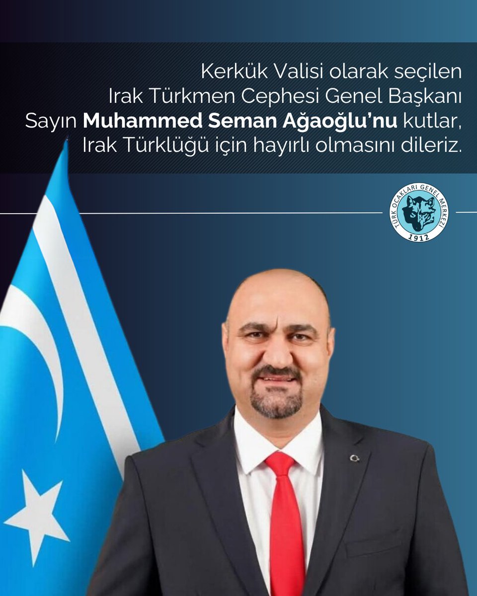 Kerkük Valisi olarak seçilen Irak Türkmen Cephesi Genel Başkanı Sayın Muhammed Seman Ağaoğlu’nu kutlar, Irak Türklüğü için hayırlı olmasını dileriz.