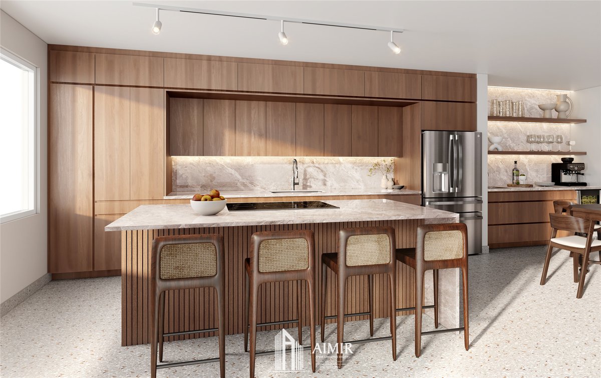 AimirCG's tweet image. Interior rendering of the A3 House kitchen area, designed with a warm natural wood aesthetic.
Image by @AimirCG 

#ArchitecturalVisualization #3DRendering #ArchViz