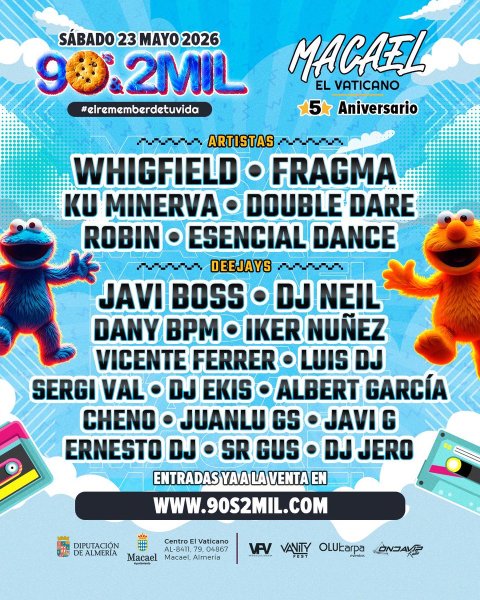 🔥 ¡Prepárate para viajar en el tiempo! 🔥

El próximo sábado 23 de mayo de 2026 tienes una cita con los mejores recuerdos en 90’s &amp; 2MIL – #elrememberdetuvida 💿✨

90s2mil.com

#90s2mil #Remember #OluCarpa #Macael #Fiesta #Dance #Aniversario:
