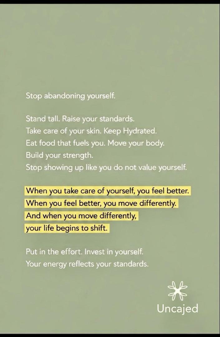 Uncajed_tribe's tweet photo. A lot can change when you stop just winging it and start pouring back into yourself.

The shift is usually quieter than people expect. It starts in the little things.

Small choices. Better habits. Different energy.

#Uncajed #BecomingHer #SoftDiscipline https://t.co/duSIgorQnO