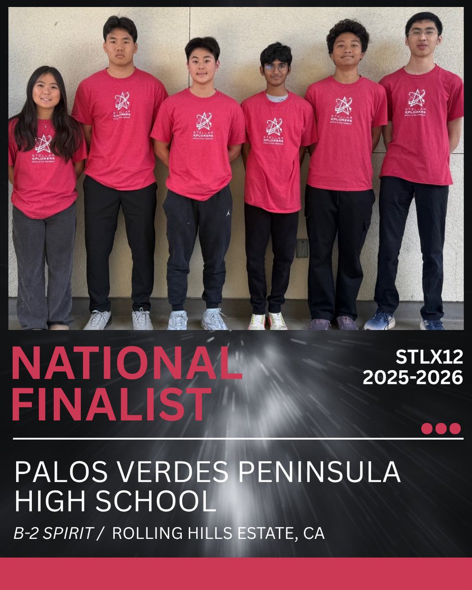 AFA_STLX's tweet photo. B-2 Spirit from Palos Verdes Peninsula High School in Rolling Hills Estates, CA continues the school’s legacy of StellarXplorers excellence. PVPHS is a two-time National Champion, and this year marks its seventh consecutive and tenth overall National Finals qualification. https://t.co/yc0nUwelqT