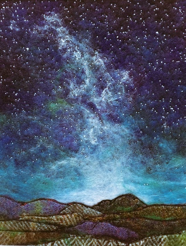 'Starry Starry night' hand embroidered artwork by Vicki Foster, contemporary textile artist #WomensArt