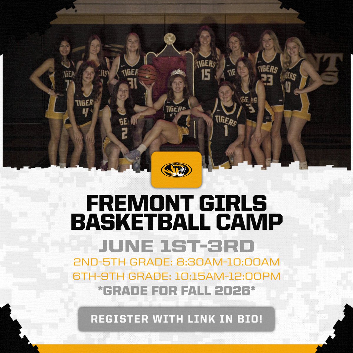 FHSTigerGBB's tweet photo. Sign up now for our 2026 Youth Basketball Camp! Follow the link to register https://t.co/9LchTN6UZL https://t.co/A6BTgHXuG2