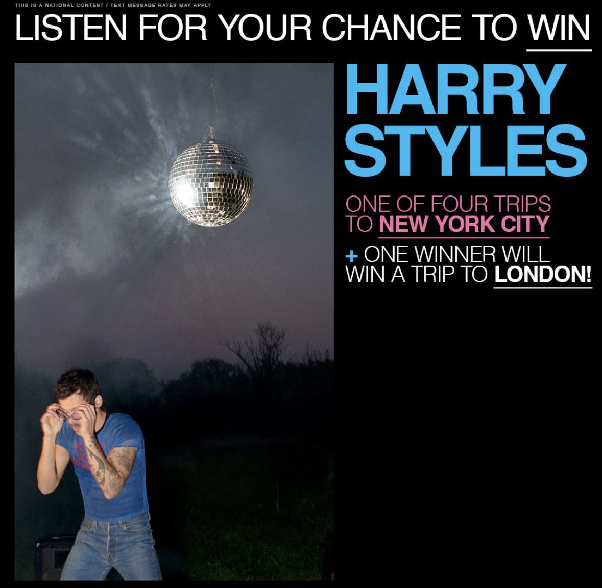 Keep listening and texting the nat’l keywords for a chance to win! #harrystyles #NYC #London