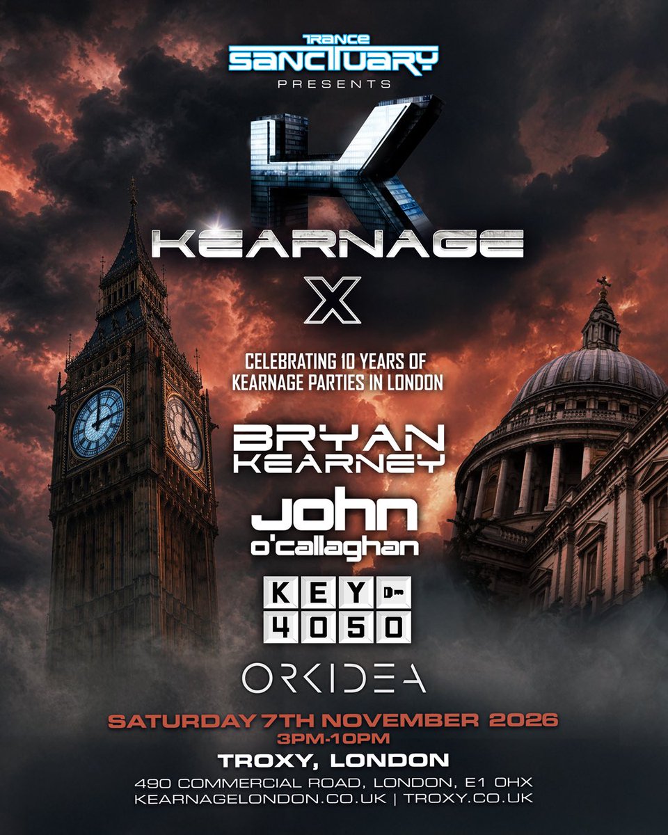 TranceSanctuary's tweet image. Lineup and venue reveal for Trance Sanctuary presents Kearnage X on Saturday 7th November in London 🙌

We are taking over the impressive @TroxyLondon venue with 
@bryankearney @JOCofficial, Key4050 @DJOrkidea 

Join us kearnagelondon.co.uk 

#trancefamily #trance