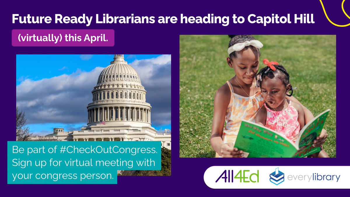 FutureReady's tweet photo. Librarians show up for students every day.

Now it’s time to show up for them in Congress.

Join us for #CheckOutCongress—virtual meetings with lawmakers during National School Library Month.

Your voice matters.

https://t.co/XB3JvrS1aq

#SchoolLibraryMonth #NationalLibraryWeek https://t.co/cEVFKkxbPH