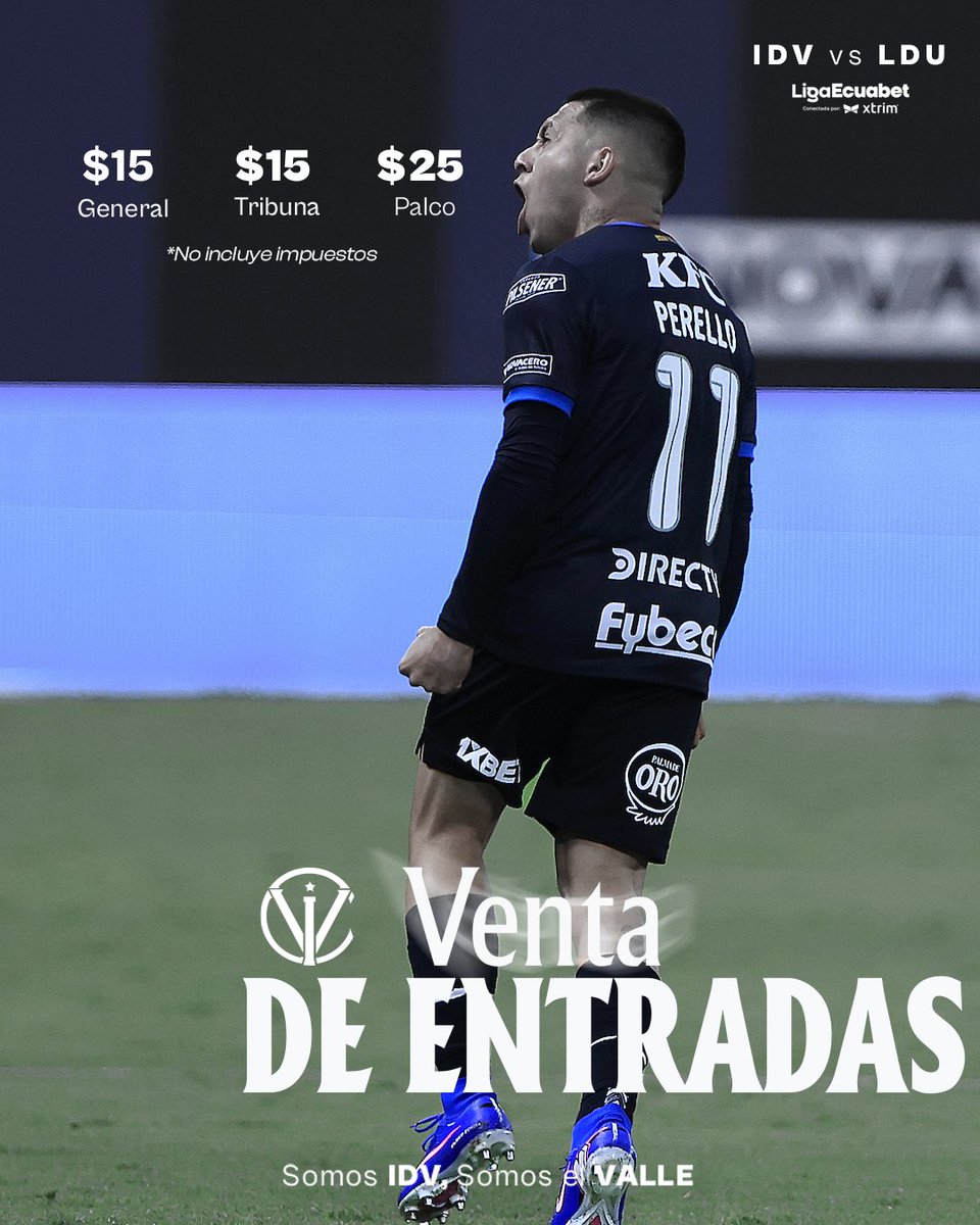 Entradas Ya a la venta 👇
🗓 19 de abril
⚽ #IDV 🆚 <a href="/LDU_Oficial/">LDU Oficial</a>   🎮
⏰ 15h30
🏟 #EstadioBancoGuayaquil
🎮 <a href="/LigaEcuabetec/">Liga Ecuabet</a>  

🎟️ General 15 USD 
🎟️ Tribuna  15 USD
🎟️  Palco  25 USD
* No incluye impuestos.
🚸 Niños menores de 12 años, 50% de descuento.