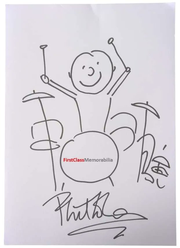 FirstClassMem's tweet photo. Authentic Phil Collins signed self portrait drawing signature. A4 card hand drawing self portrait by Phil Collins and signed in black marker pen. #philcollins #memorabilia #drummer

https://t.co/o8NKbE73mu https://t.co/dnisDZpUgk