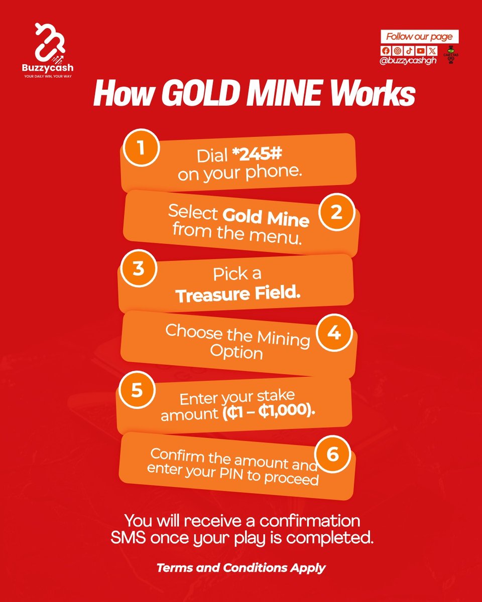Buzzycashgh's tweet photo. Not sure how Gold Mine works

Start here
Dial *245# and follow the steps
#BuzzyCash #GoldMine #HowToPlay #PlayAndWin #Ghana #josephpainstil #ghanapoliceservice #anthonyannan https://t.co/8DUmnzrJpR