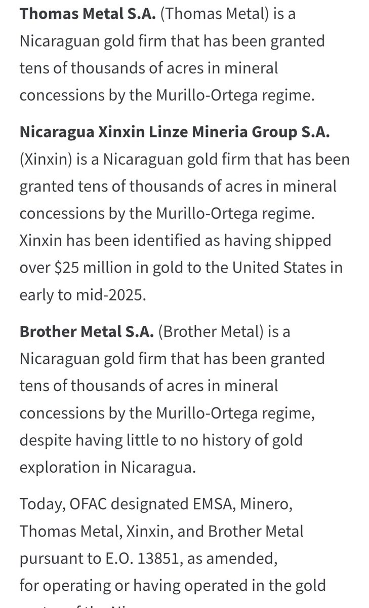 URGENTE 

ADMINISTRACIÓN TRUMP SANCIONA A MAURICE Y DANIEL EDMUNDO ORTEGA MURILLO Y A 5 EMPRESAS MINERAS