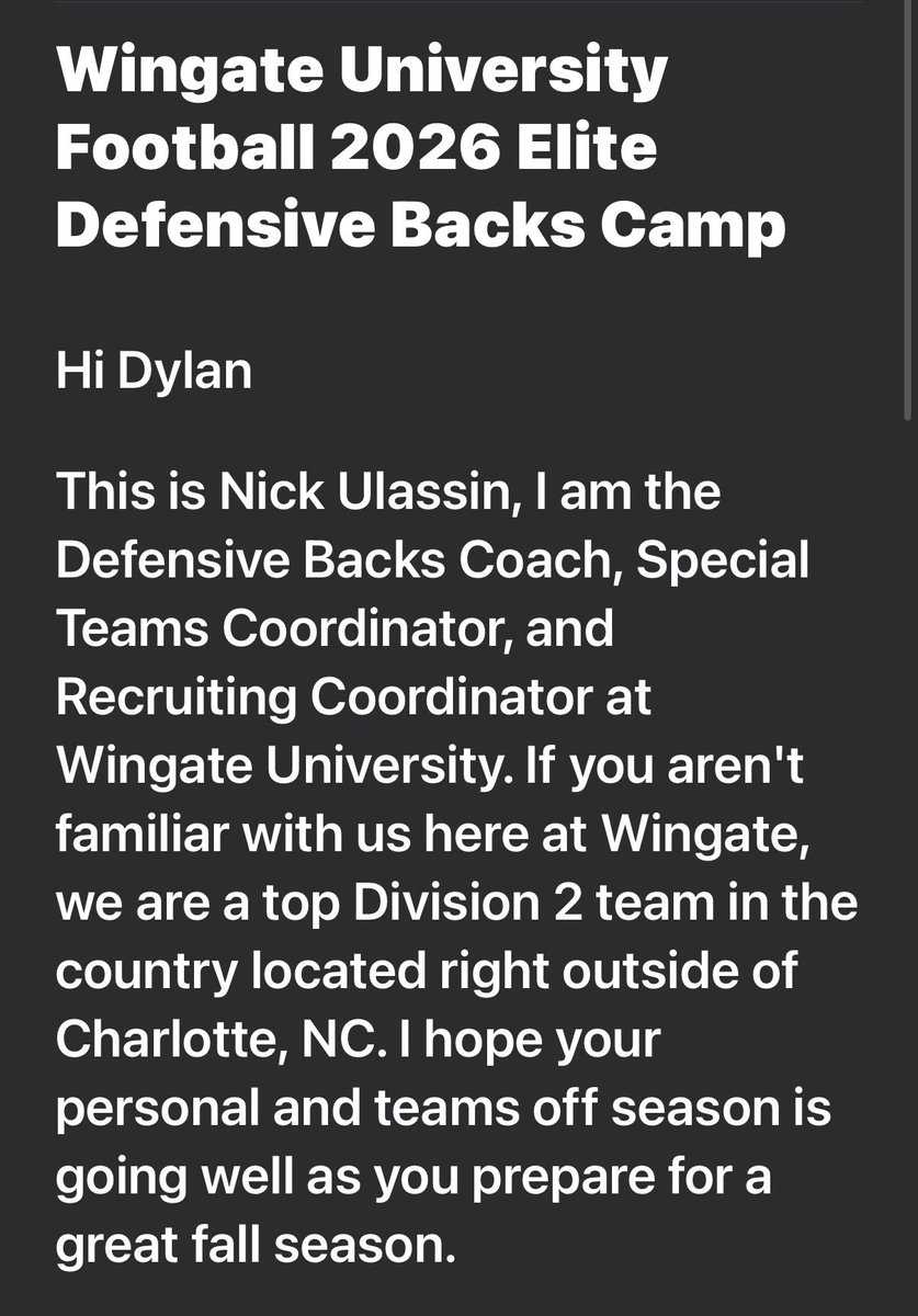 itsdylanboyd's tweet photo. WOW!! thank you to wingate university for
the camp invite can’t wait🥇 https://t.co/onPeVC7n3v