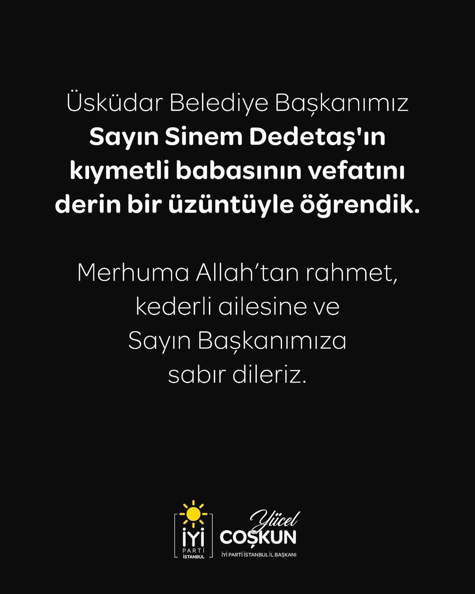 Üsküdar Belediye Başkanımız Sayın Sinem Dedetaş'ın kıymetli babasının vefatını derin bir üzüntüyle öğrendik.

Merhuma Allah’tan rahmet, kederli ailesine ve Sayın Başkanımıza sabır dileriz