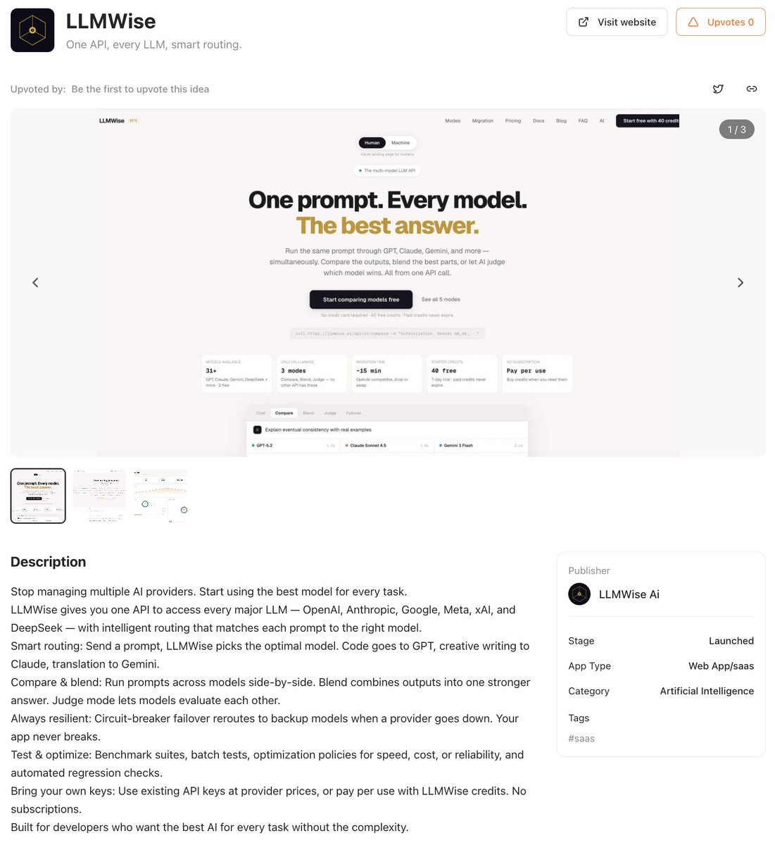 🧠 LLMWise
One API. Every LLM. Smarter routing.

Compare, blend, and route prompts across top models without juggling providers or building your own failover logic.

👉 ideakiln.com/ideas/llmwise

#AI #DeveloperTools #APIs