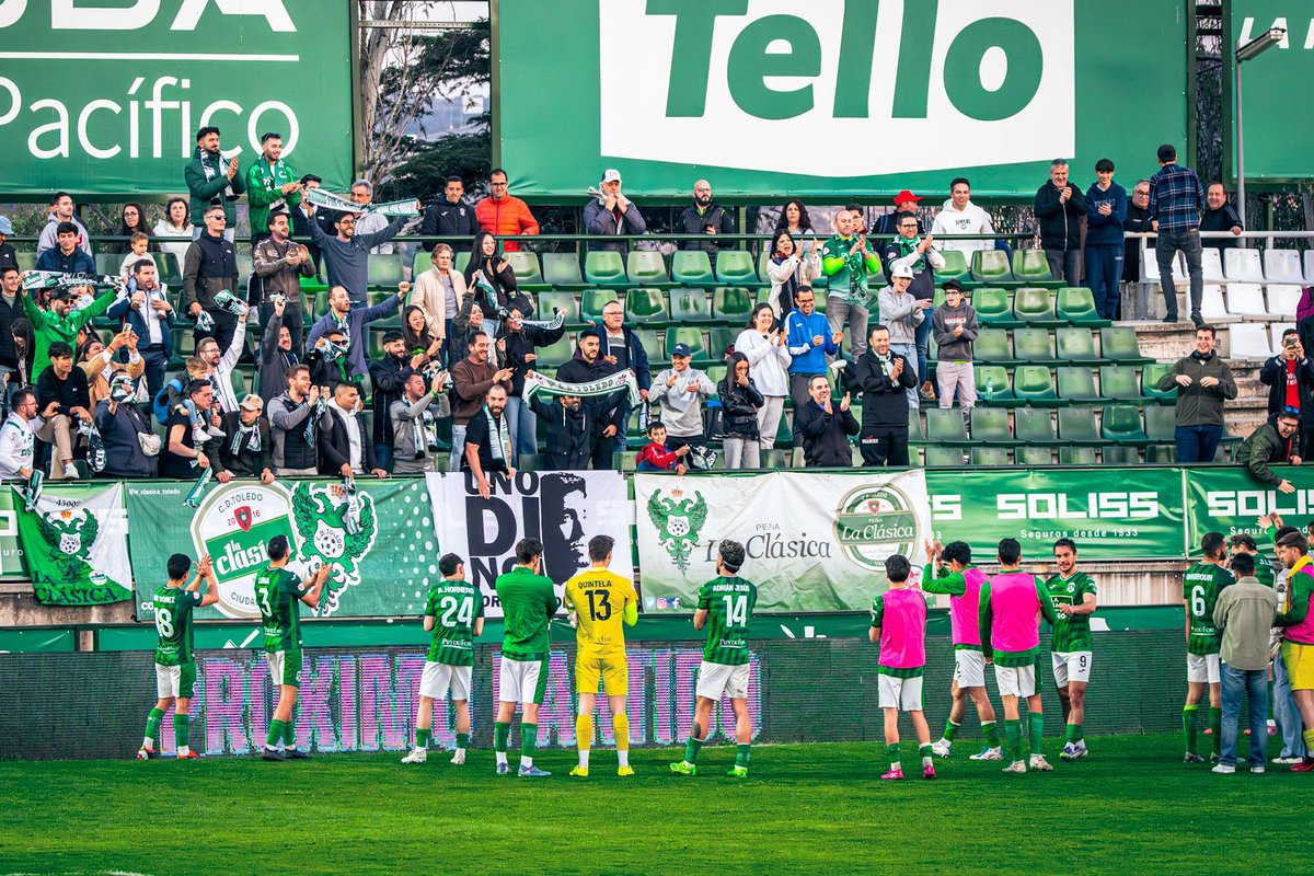 ¡CREER Y SOÑAR! 🟢⚪️💭
Primer escalón de las 4 finales que nos quedan: <a href="/cd_villacanas/">CD FIBRITEL VILLACAÑAS</a> 
Gracias a nuestra afición y a las peñas que siguen creyendo en este 𝐄𝐐𝐔𝐈𝐏𝐎.
Os esperamos en el Salto del Caballo. 

𝐉𝐮𝐧𝐭𝐨𝐬 𝐬𝐢𝐞𝐦𝐩𝐫𝐞 𝐞𝐬 𝐦𝐞𝐣𝐨𝐫.
¡VAMOS <a href="/CD_Toledo/">C.D. Toledo 🦅💚⚪️</a>! 🦅