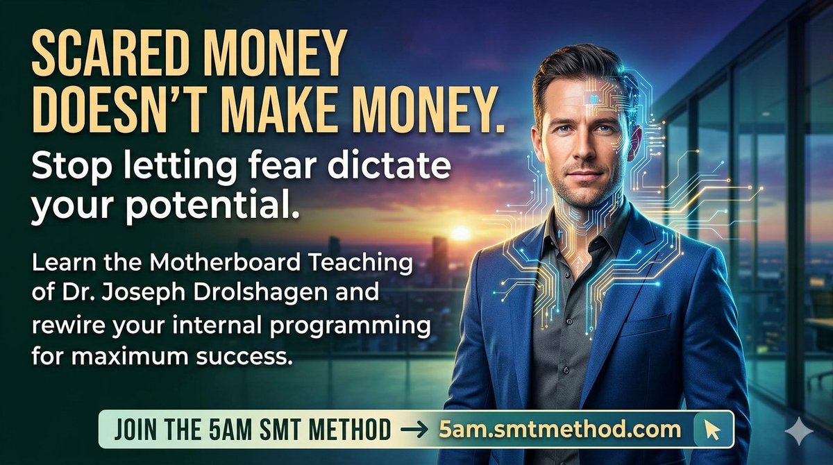 Michael5AMHost's tweet photo. Scared Money Doesn’t Make Money. 💸   

f you're done letting fear run your P&amp;L, it’s time to change the frequency.

@IFGTcoach @5AMPodcast1
📷https://t.co/CWaQZFEGpz #DrJosephDrolshagen #SMTMethod #BusinessMindset #ScaredMoneyDoesntMakeMoney #EntrepreneurLife https://t.co/AsPLMpWt3j