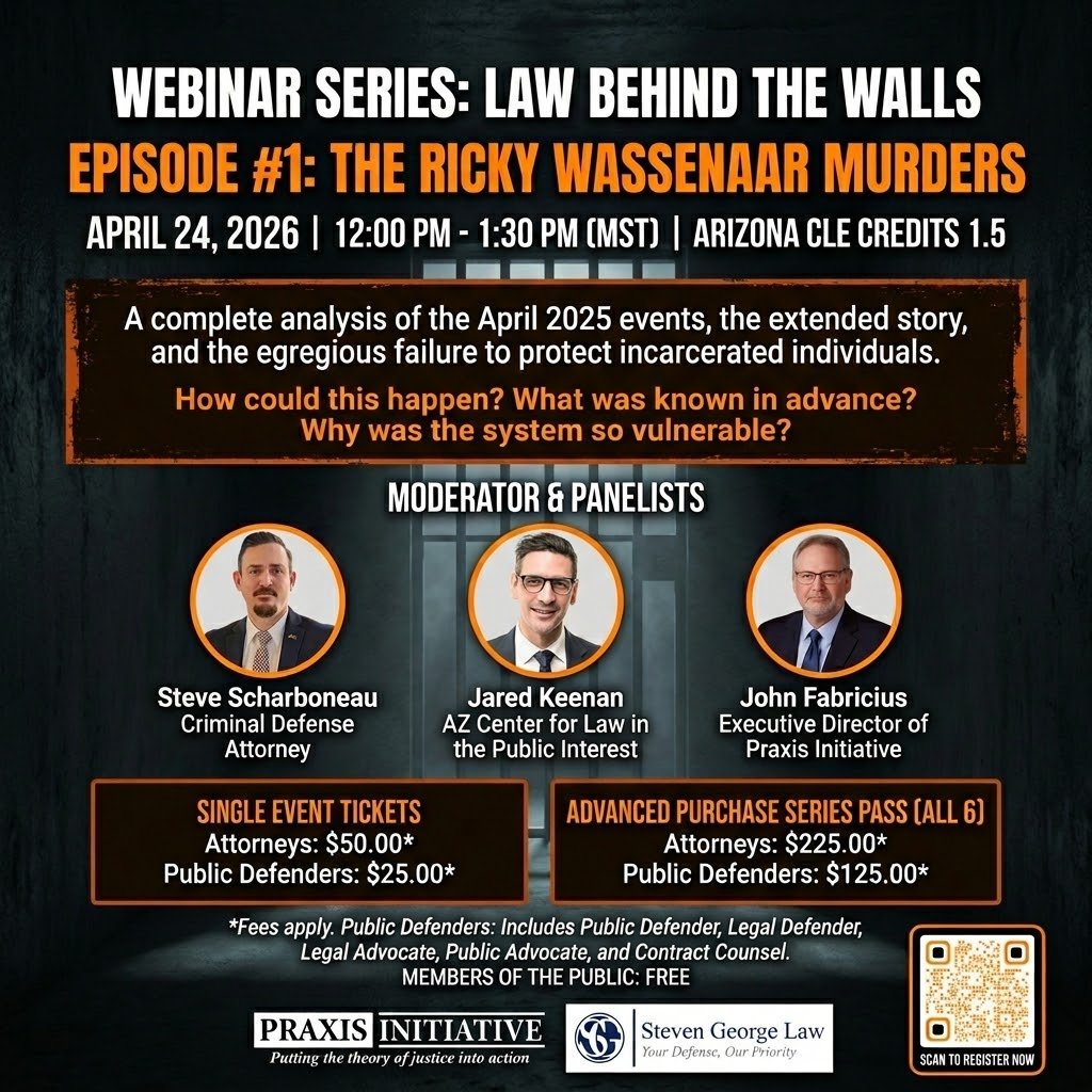 PraxisInAZ's tweet photo. What happens when justice fails inside prison walls? Find out April 24. Law Behind the Walls CLE. https://t.co/7kXYM2CPfD https://t.co/XGjdsHWHwG