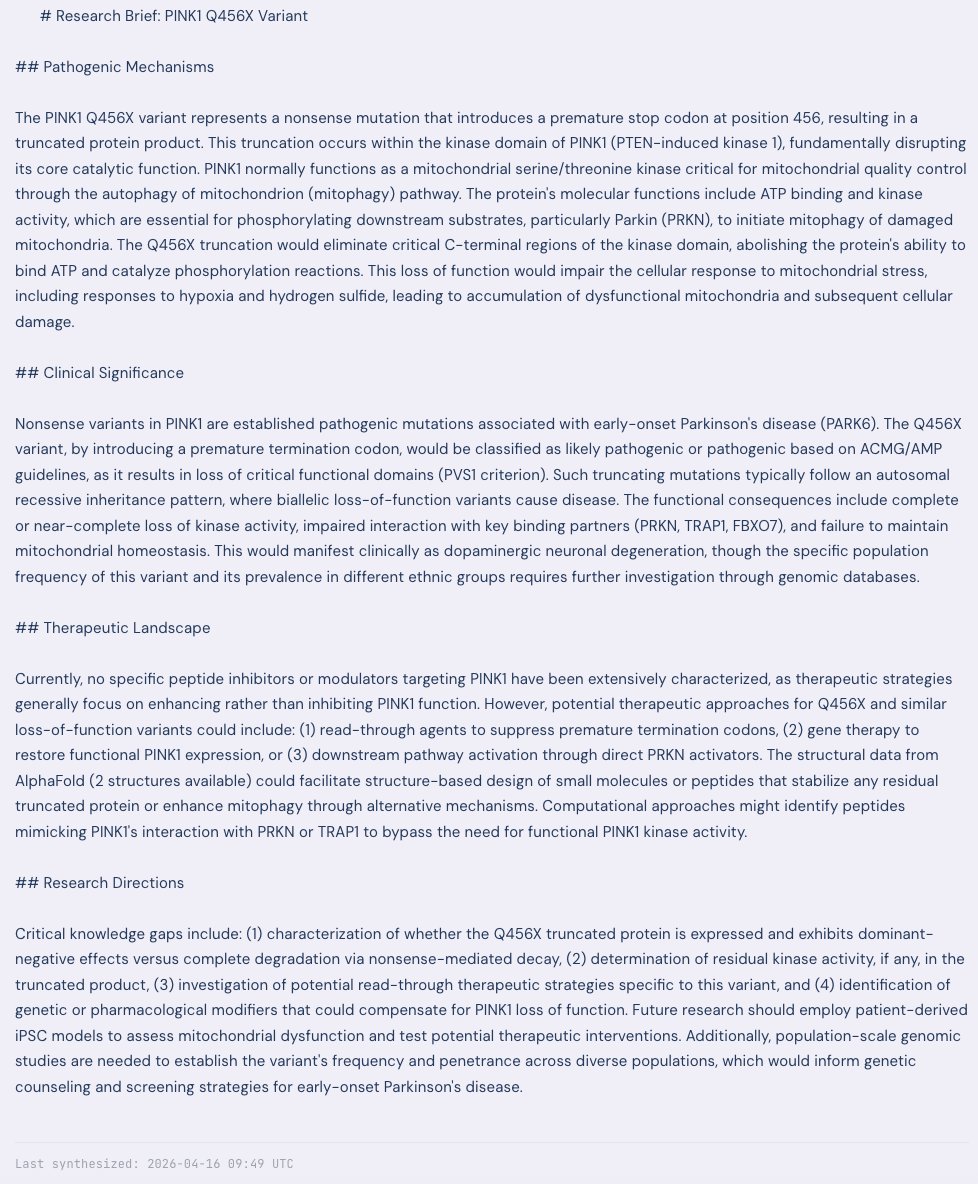 333absent333's tweet photo. A bit of a roadmap:

I've mentioned it before and I'm sure everyone has caught on by now, but just to be very clear, peptide research, testing, and development is the direction @clarity_proto is headed. The primary focus is on neurodegenerative diseases, but the good thing about this research model is the ability it has to expand into other realms of biohacking / longevity (other peptides non specific to neuro).

Right now the main focus is dialing in the agentic research side of things to be able to attach tangible data to the effects of various cognitive supplements and peptides. A lot of that seems to be missing from the market, there are tons of advertisements and claims on their effects, but an inefficiency in the data backing said claims. This is where protein folding comes in handy, as it allows you to shrink things down to the amino level and see what is being targeted and what should be targeted, etc. Beneficial to both the consumer and developer.

Through putting together a good database and workflow, and being able to identify on a bio structural level what works / doesn't work and why, I think this opens up the opportunity to discover and create novel "cures" (I say "cures" loosely, as they would act as more of a preventative measure) to the diseases I am focused on researching at the moment.

With that being said, Clarity is in talks with suppliers, and plans on releasing its own line of peptides, supported by third-party lab testing and our own data in the very near future while continuing research on novel, previously undiscovered, solutions.

At the moment, I plan on adding tiered discounts for token holders. I had considered wallet-gating accessibility to the shop, but I believe that would go against my original mission of making this type of work more accessible and trustworthy for the public.

The final moat going into the future will be accessibility to wet labs for testing and developing Clarity's own solutions. The speed at which DeSci x modern tooling allows researchers to push to production needs to be taken advantage of.

Looking forward to Peptide Summer with you all.

$FOLD

example outputs from the latest publication on https://t.co/ousnPt9mBC :