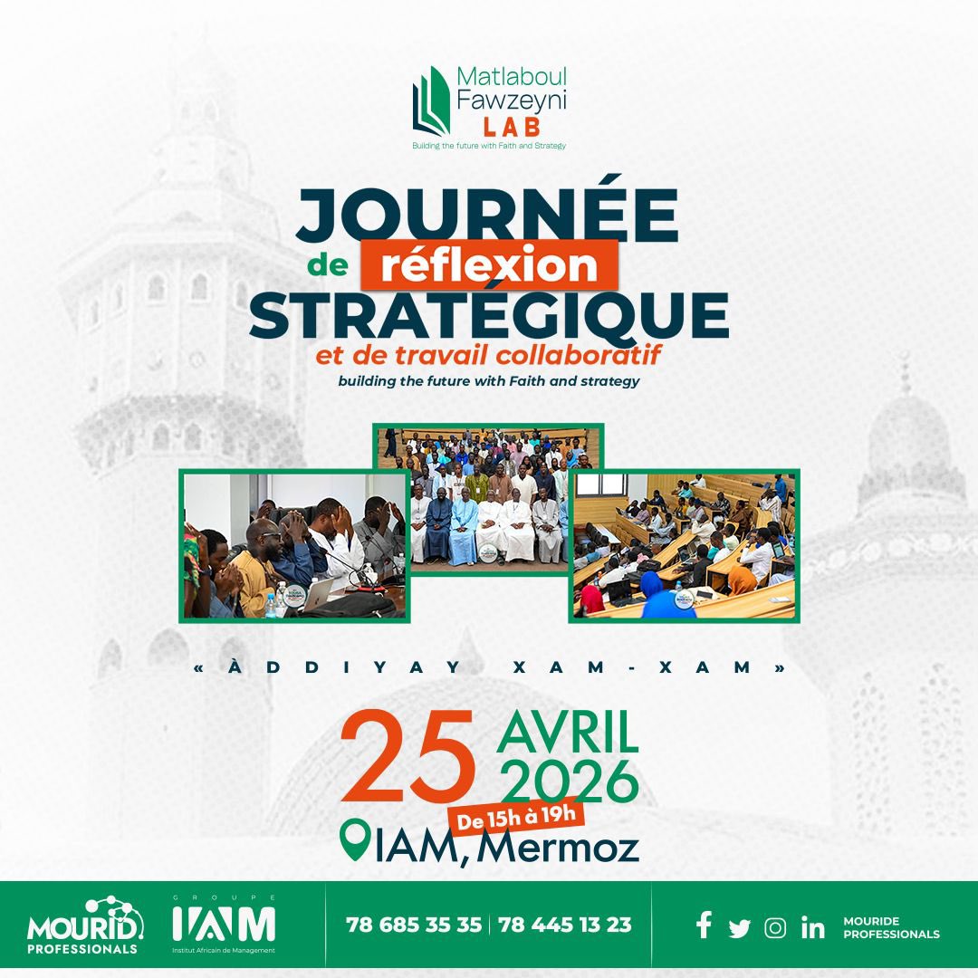 MouridP's tweet photo. Matlaboul Fawzeyni LAB, le rendez-vous est fixé.Une journée unique pour : réfléchir - proposer - construire - agir
Autour d’un objectif clair :
Produire des projets IA concrets à fort impact.

Àddiyay xam-xam

#MatlaboulFawzeyniLAB #MouridProfessionals #Innovation #RéfléchirInnov https://t.co/ObcXeds63K