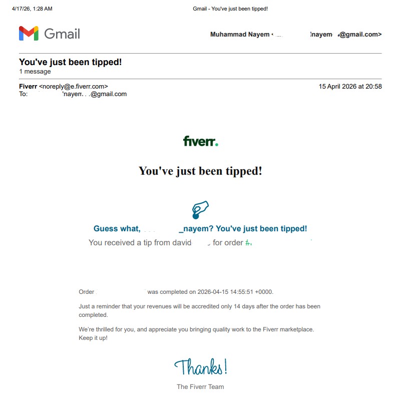 seoexpertnayem's tweet image. Back to Back tipped 💰

I received a tip from another client after completing an SEO project. ✅ This means more than money — it means my work is valued. This motivates me to deliver even better results every time.🚀

#SEOExpert #ClientSatisfaction #SEOGuruNayem #MuhammadNayem